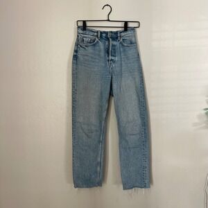 &‎ Other Stories Light Wash High Waisted Button Fly Straight Leg Raw Hem Jeans